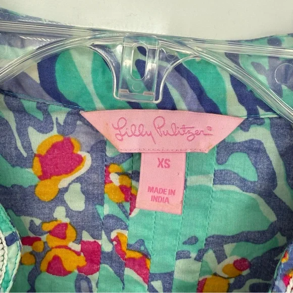 Lilly Pulitzer Beaded Blue Iris Mai Tai Tunic Top Women’s Size XS Pearls Cotton - Picture 7 of 10